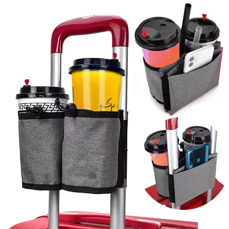 Travel Luggage Cup Holder Durable Free Hand Suitcase Drink Bag Travel Milk Tea Coffee Mugs Holder Fits All Suitcase Handles