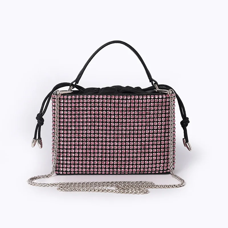 King Diamond Handbag Bucket Strap Ladies Full Diamond Chain One Shoulder Crossbody Bag Hand Basket Bolsos Lujosos Marcas Famosas