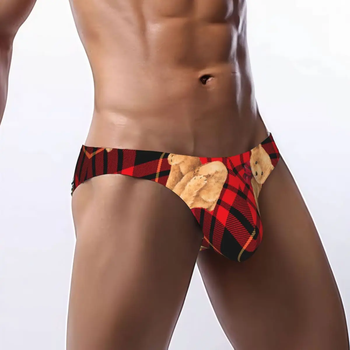 

Men's Briefs Sexy Underpants Funny Bear On Plaid Bikini Underwear Men Panties