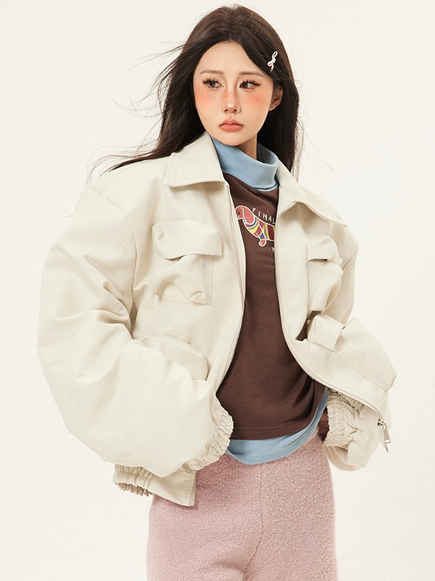 

Loose Fit Men's Workwear Jaet Autumn New Arrival Multi-ket 3D Sle ort Length Korean Sle Polyester Fiber Zipper Clo...