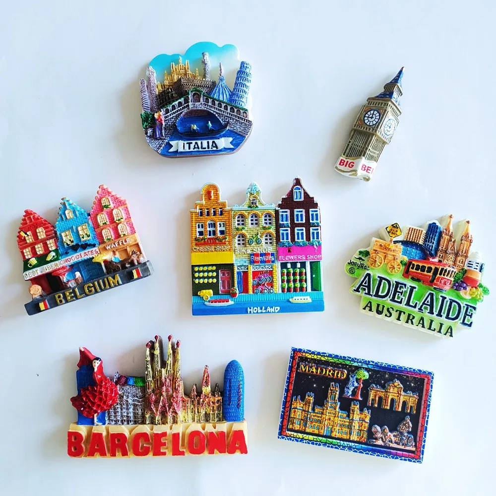 Creative Fridge Magnet Resin Souvenir Magnetic Refrigerator Magnets Netherlands Italy Spain Britain Australia Tourism Souvenir