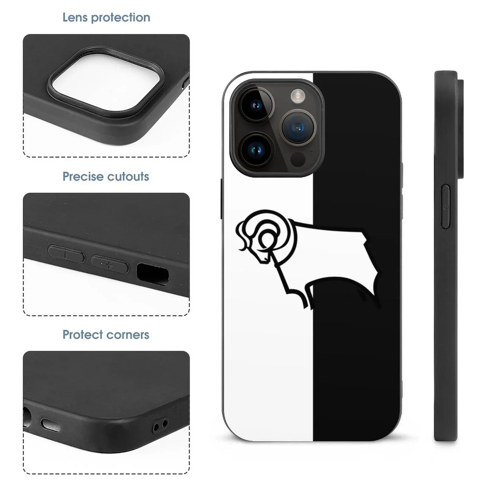 Derby County Logo-Panel Split Case For Iphone 16 15 14 13 12 11 Plus Pro Max Mini Xr 7 8 Phone Cover Derby Rams County Football