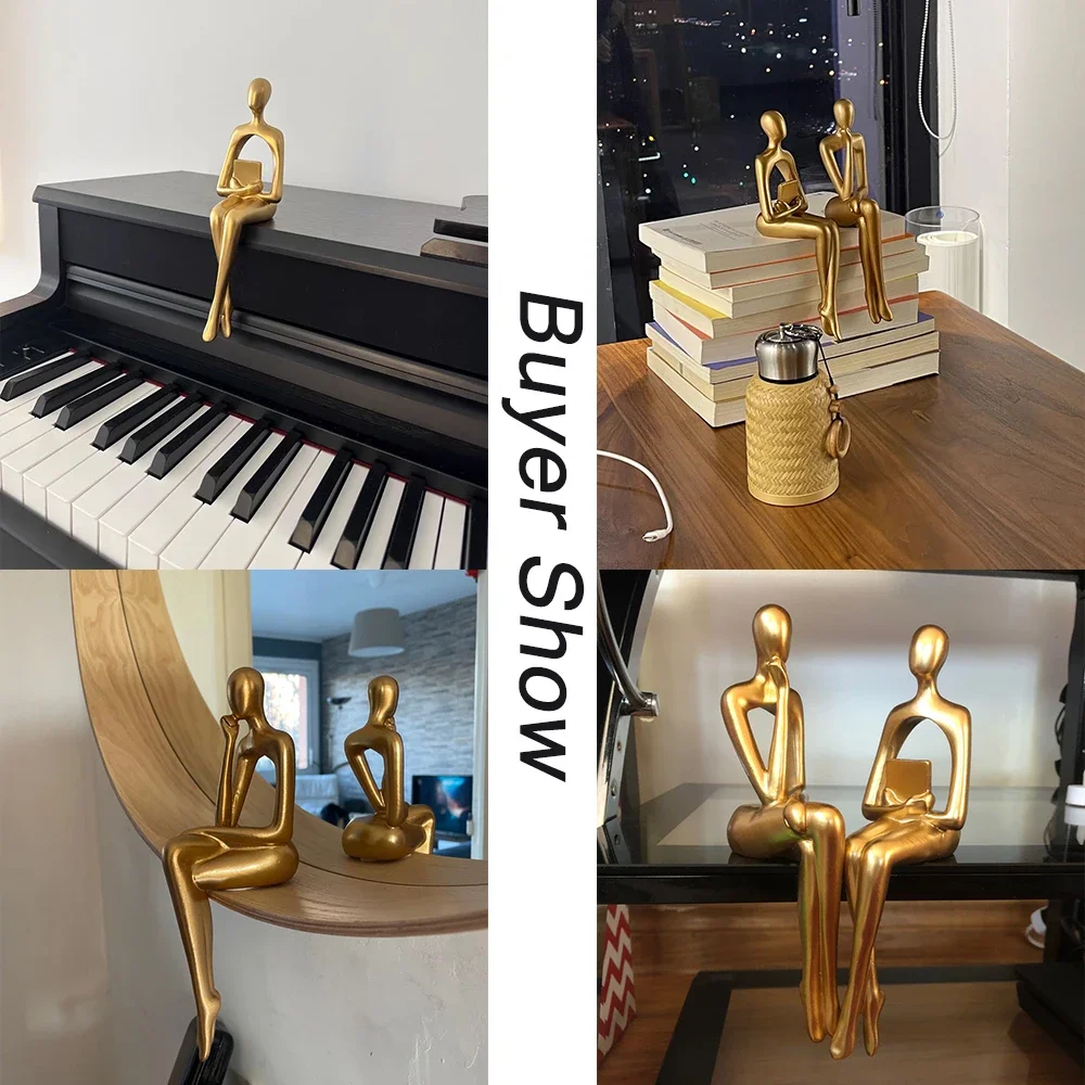 Figurines For Interior Modern Home Decoration Abstract Sculpture Luxury Living Room Decor Desk Accessories Golden Figure Statue