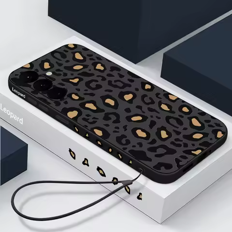 Leopard Pattern Lanyard Case For Samsung Galaxy S25 S22 S23 S24 Ultra S23 FE A56 A55 A36 A53 A54 A15 A16 5G Soft TPU Phone Cover