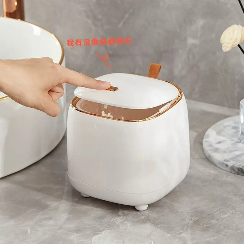 Luxury Mini Desktop Trash Can Multifunctional Storage Bucket Portable Waste Bin For Car Office Desk Dining Room Living Room Home