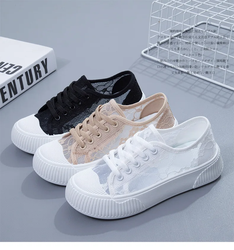 New Women Lace Casual Shoes Woman Breathable Mesh Sneakers Flats Platform Floral Loafers Comfort Shallow Walking Shoes 35-40