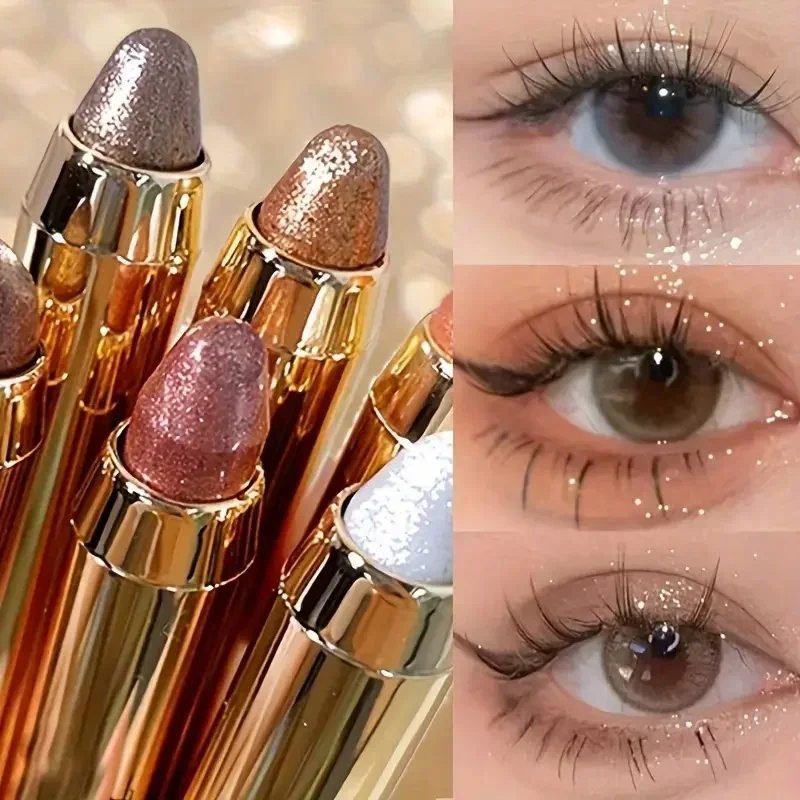 Barra de sombra de ojos con purpurina de doble punta, resistente al agua, nacarada, champán, oro, paleta de sombra de ojos, bolígrafo brillante, cosméticos, herramienta de maquillaje