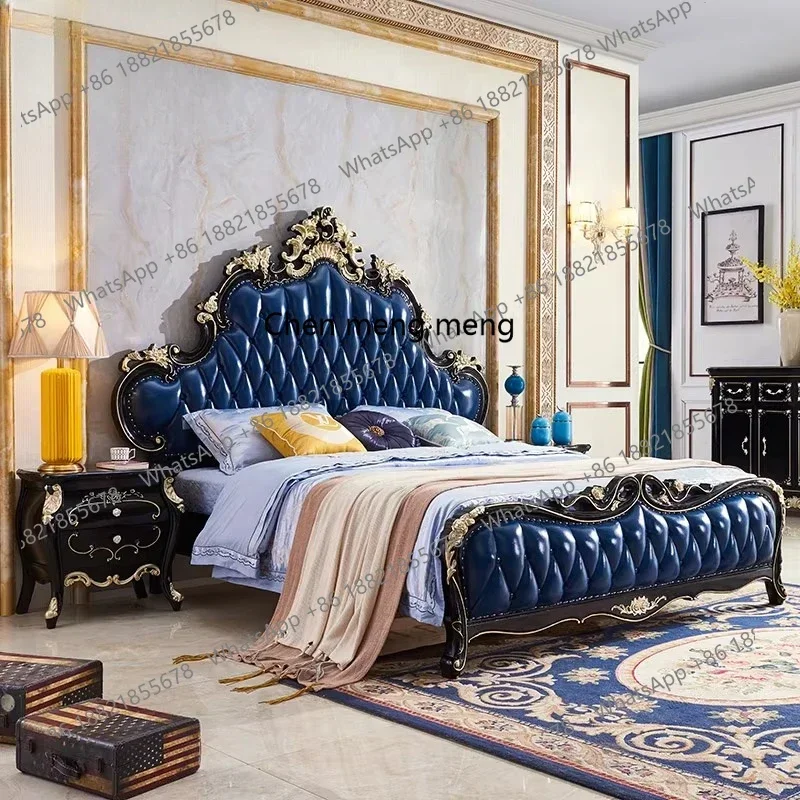 

X Solid wood bed leather ebony light luxury master bedroom bed villa furniture