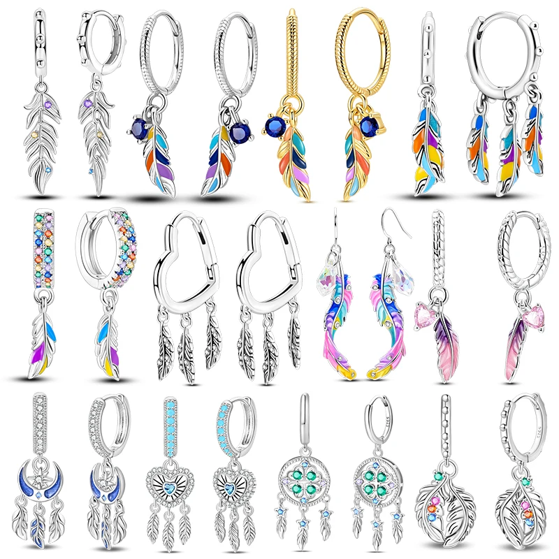 Hypoallergenic 925 Silver Feather Theme Earrings (Multiple Styles) for Women Luxury DIY Jewelry Daily Party Festival Gift
