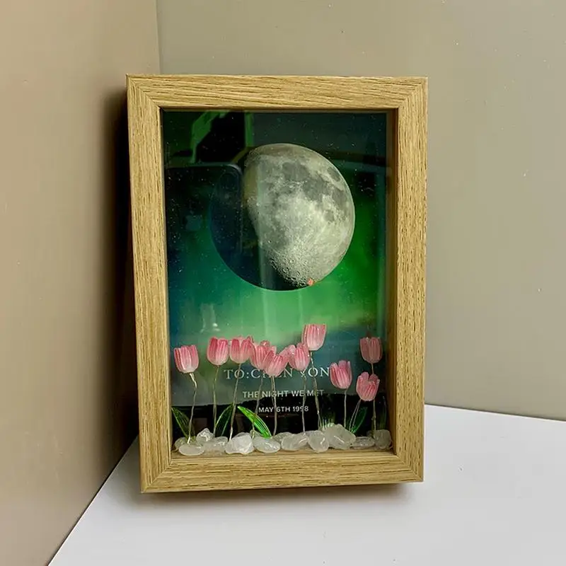 Tulips Photo Frame Night Light Tulips Picture Frame Furniture Decoration Table Lamp USB Powered Tulips Light Atmosphere