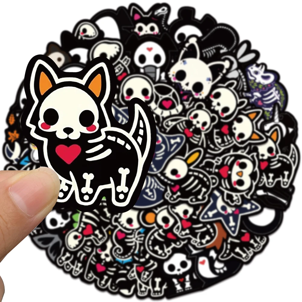 50pcs Cartoon Animal Skeleton Sticker Funny Cool Graffiti Decal For Diary Fridge Wallet Backpack Magazine DIY Decoration Sticker