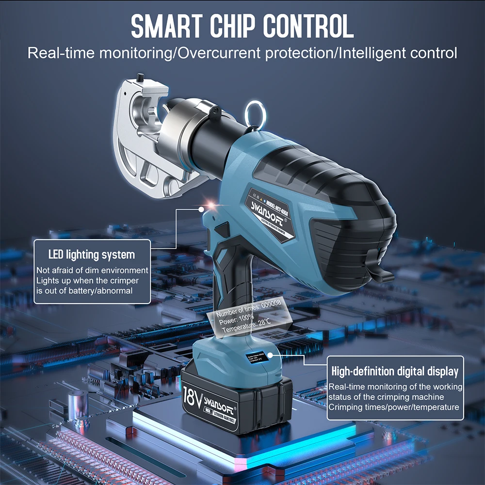 

Electric Hydraulic Crimping Tool, 12Ton 6AWG-800MCM Rechargeable Hydraulic Crimper for Cu/Al Terminal, Continuously Crimp Wire