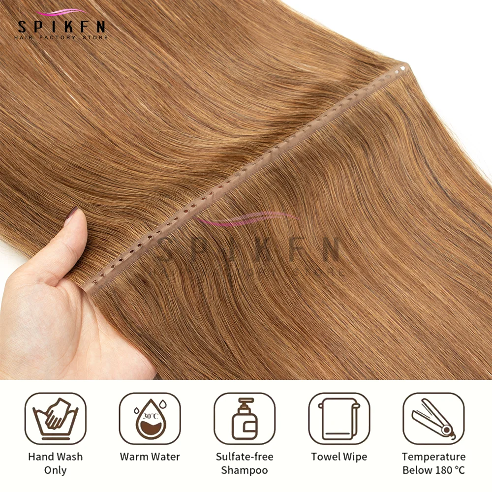 SPIKFN ダークカラー インビジブル ダブルインジェクト XO ホール ウェフト 人毛エクステ ツインタブ ウェフトヘア ナチュラルストレート プルスルー