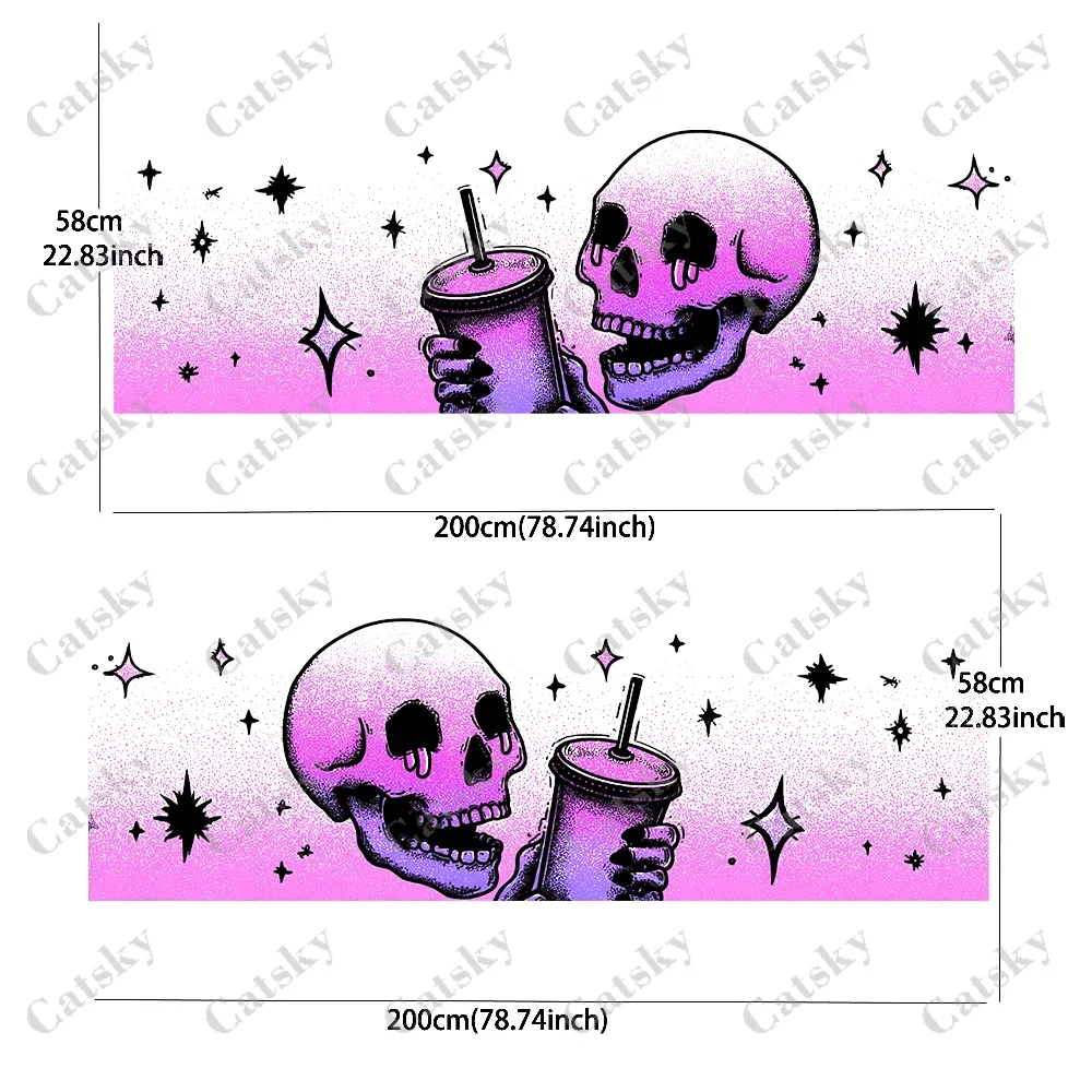 Graduated Color Skull Drink Car Side Car Wraps, Self-Adhesive PVC Waterproof & Scratch-Resistant Stickers, Car Accessory Gift