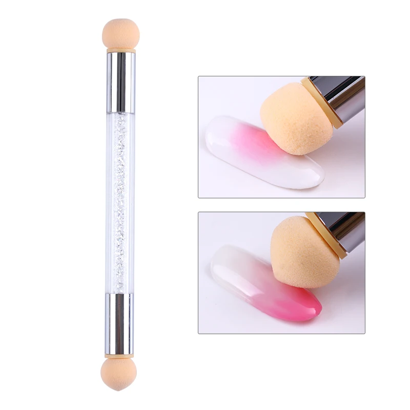 

1 Pcs Double-ended Gradient Shading Pen Dotting Brush Sponge Head Rhinestone Handle Nail Art Brush Nail Art Painting Tool