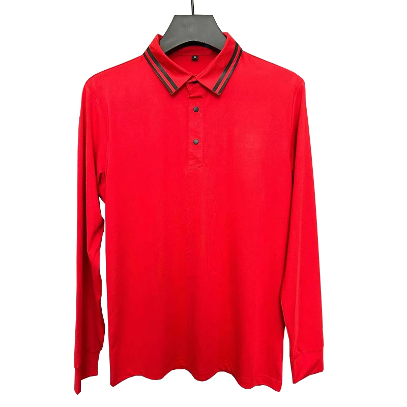 2026 Spring New Product Men's Versatile Long Sleeve T-shirt Solid Color Polo Shirt Golf Outdoor Quick drying Sports Shirt