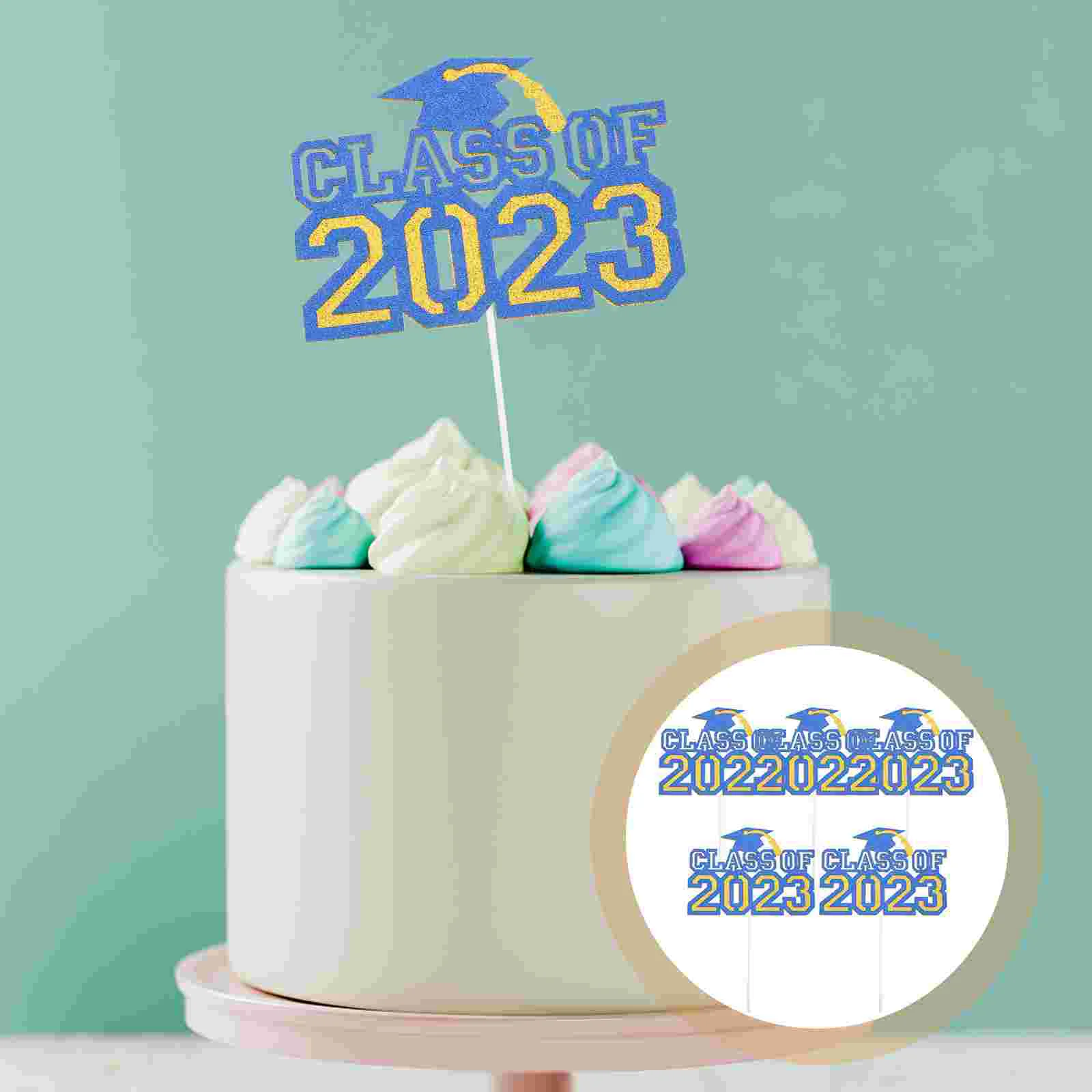 

5 Pcs Cake Banners Decor Graduation Decorations Congratulations Flash Cap Bamboo Class of 2023 Cupcake Toppers Party Supplies