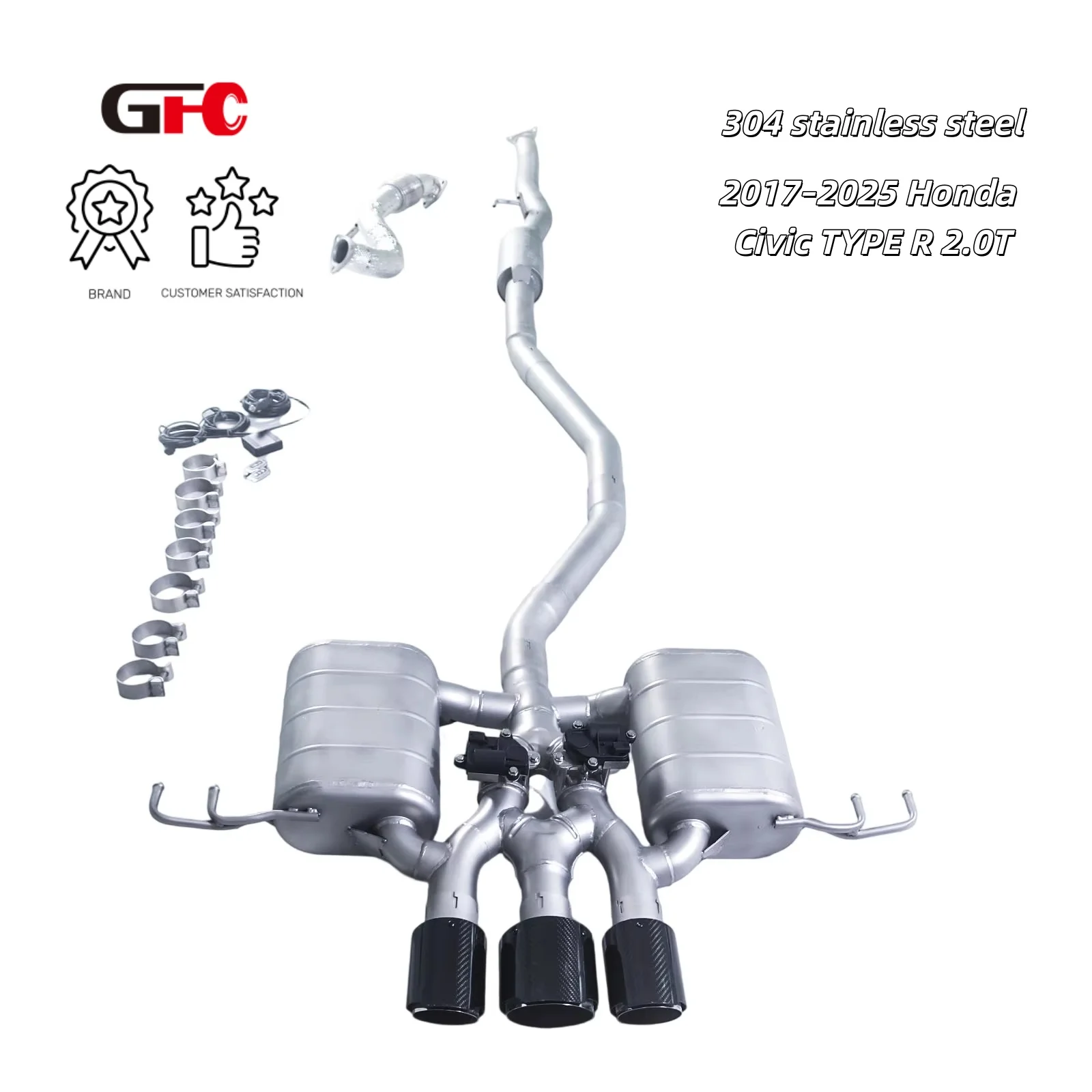 

A valve-equipped muffler designed for the high-performance cat-back exhaust system of the 2017–2025 Honda Civic TYPE R 2.0T