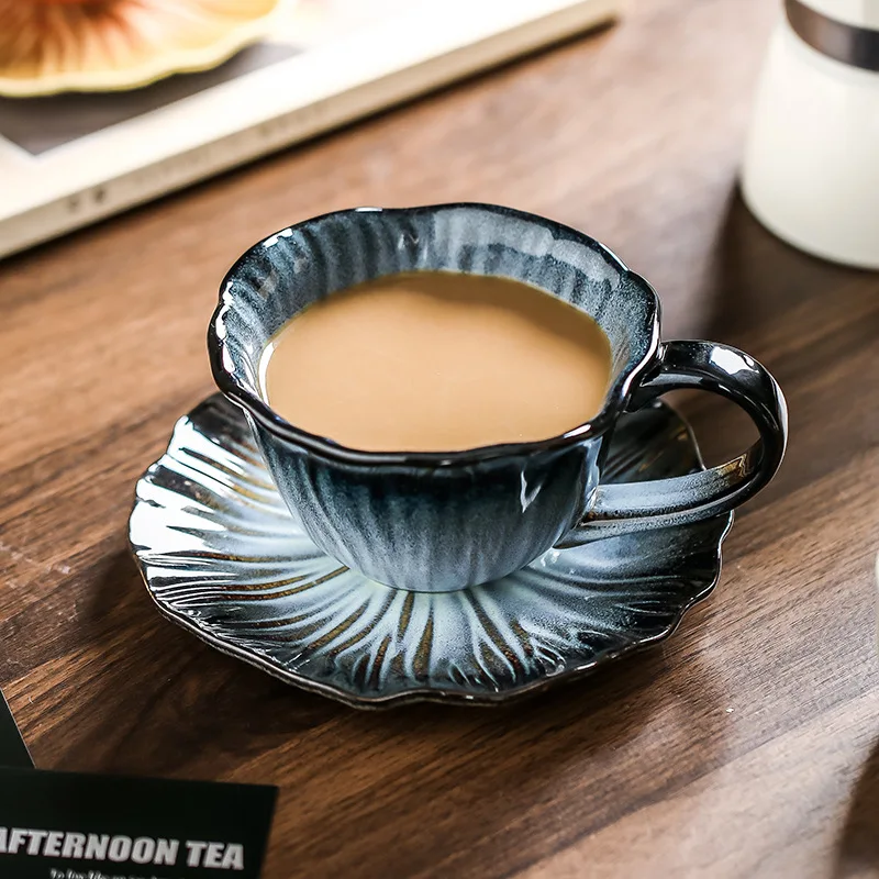 Flower Shaped Ceramic Mug Dish Set Hand-painted Coffee Cup Milk Cup Breakfast Cup Beverage Cups Couple Cups Beverage Utensil