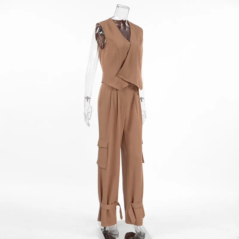 FJG-Ensemble Professionnel pour Femme, Pantalon Cargo et Glace Asymétrique, Nouvelle Collection Été 2024