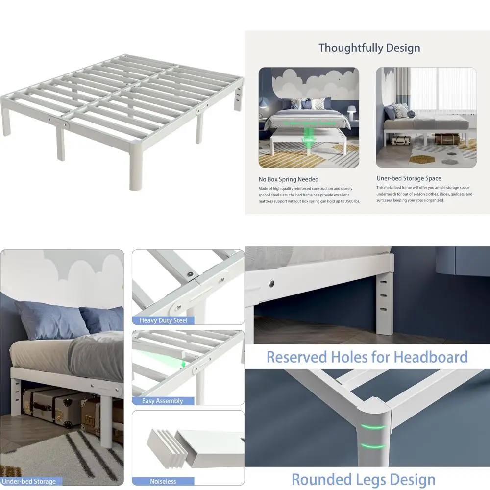

Queen Size Metal Bed Frame with 14 Height, No Box Spring Required, 3500 lbs Capacity, DIY Headboard Option