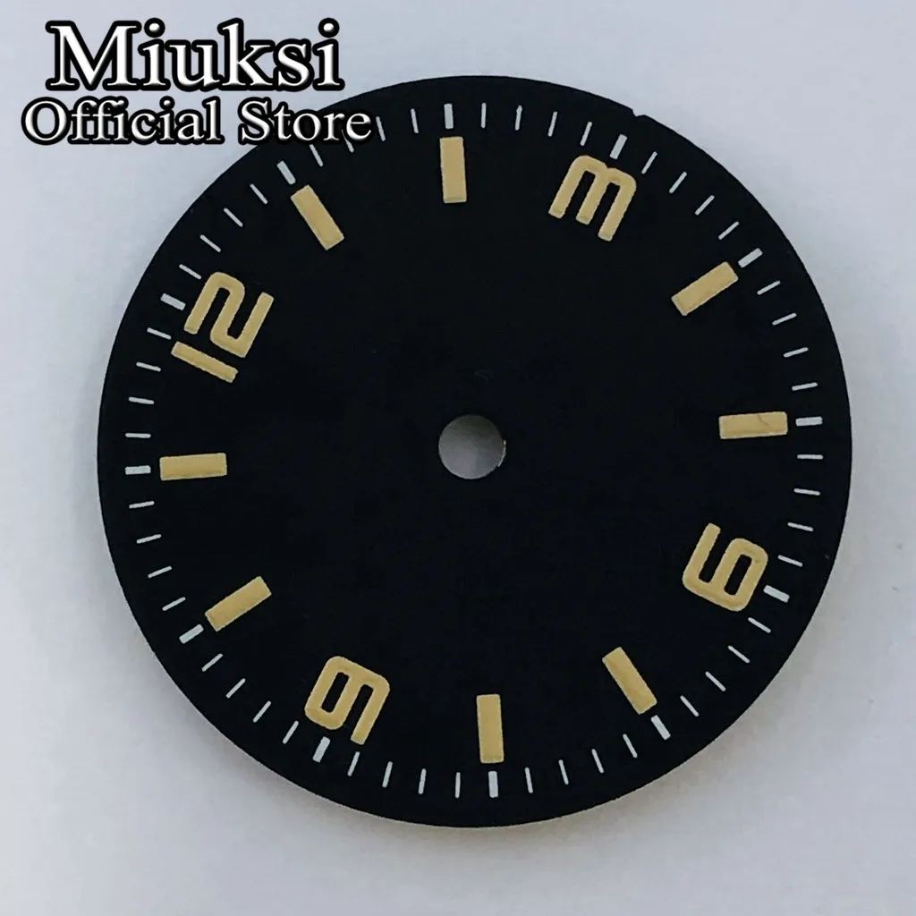 Miuksi 28.5mm black watch dial green luminous fit NH35 NH36 ETA2824 2836 Mingzhu DG2813 3804 Miyota8215 PT5000 movement