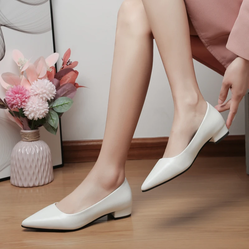 Primavera e autunno 2023 nuove donne professionali semplici tinta unita punta a punta punta poco profonda tacco quadrato scarpe moda tacco basso