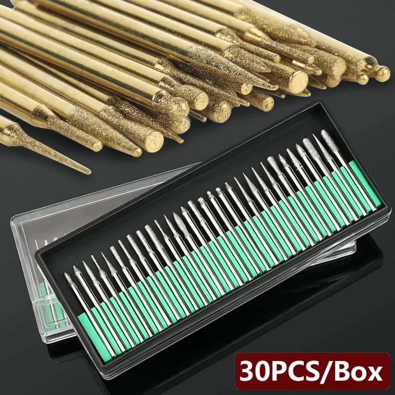 30PCS/Set titanium-plated alloy grinding head 3mm dremel accessories dremel rotary tool fit bit for mold repair slot engraving