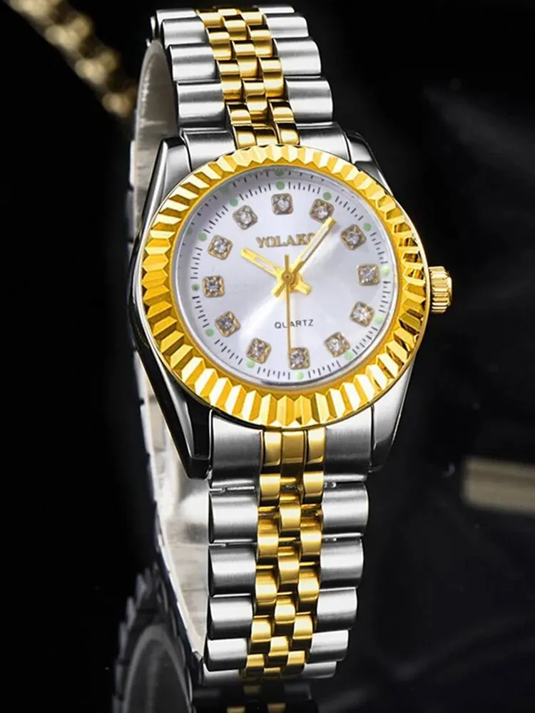 1 Piece of Fashionable, Business and Leisure Versatile Diamond Inlaid WOMEN\'S Room Gold Steel Band Quartz Wristwatch