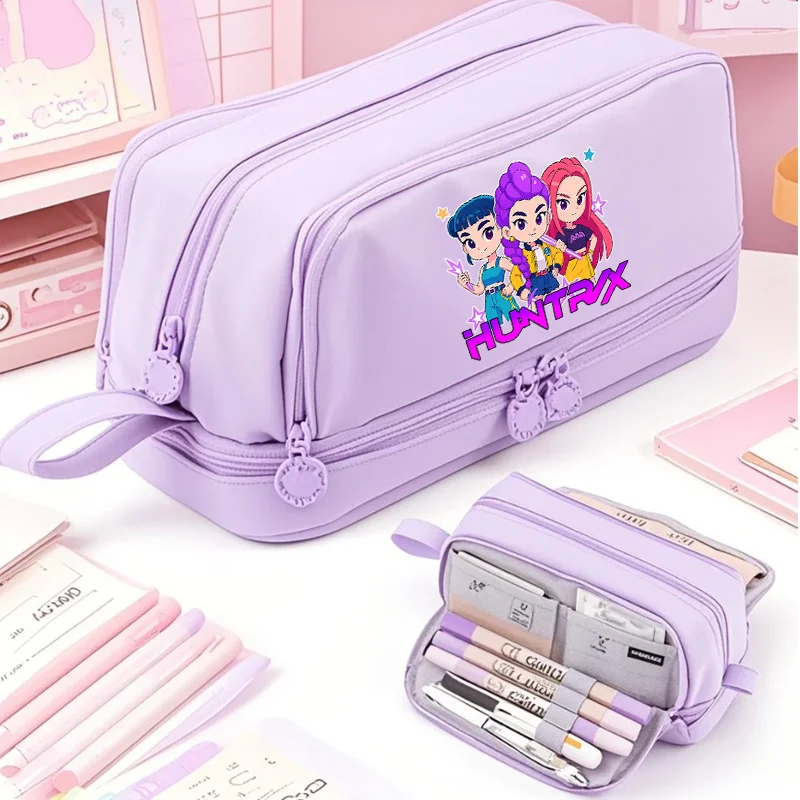 

KPop Demon Hunters Pencil Case Large Capacity Student High Value Pencil Bag Cartoon Anime Figure Print Stationery Box Kids Gift