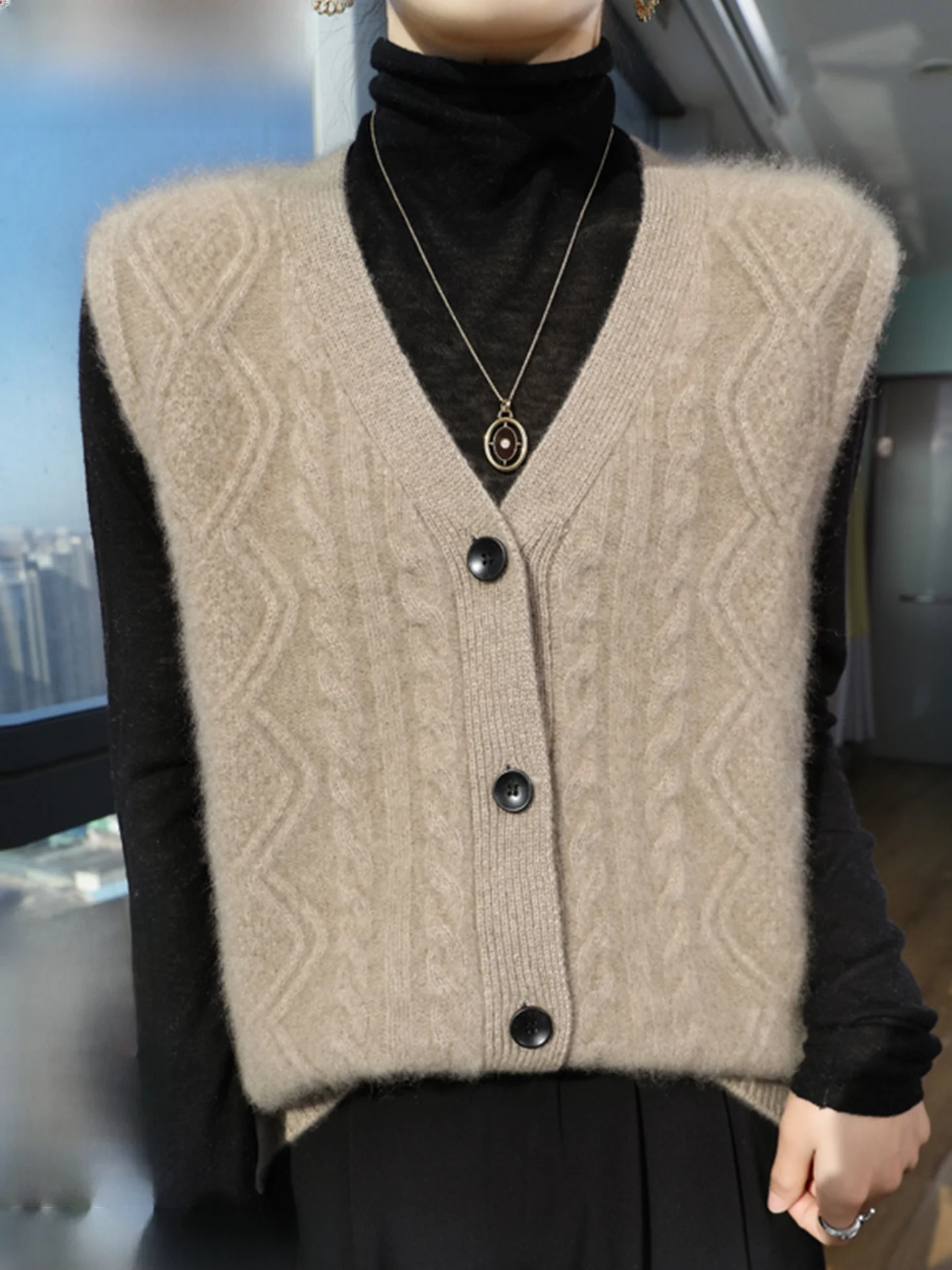

Hengyuanxiang Women's Knitted Wool Open Cardigan Svel Vest Loose Fit Autumn New Sle Slimming Faionable Top