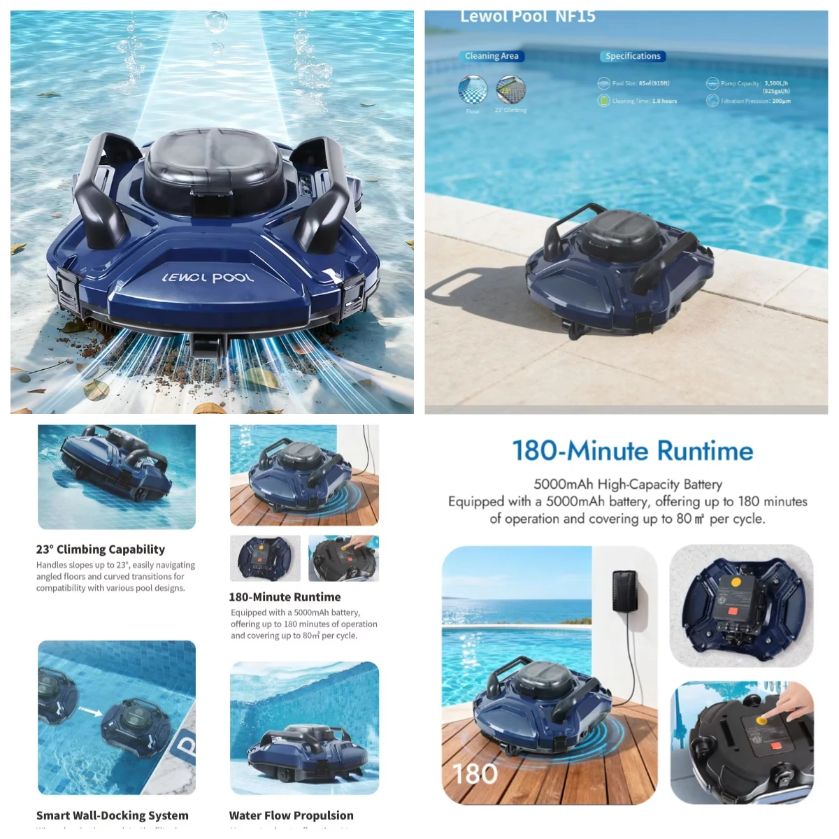 

Автоматический перезаряжаемый портативный робот-пылесос NF15 для бассейнов