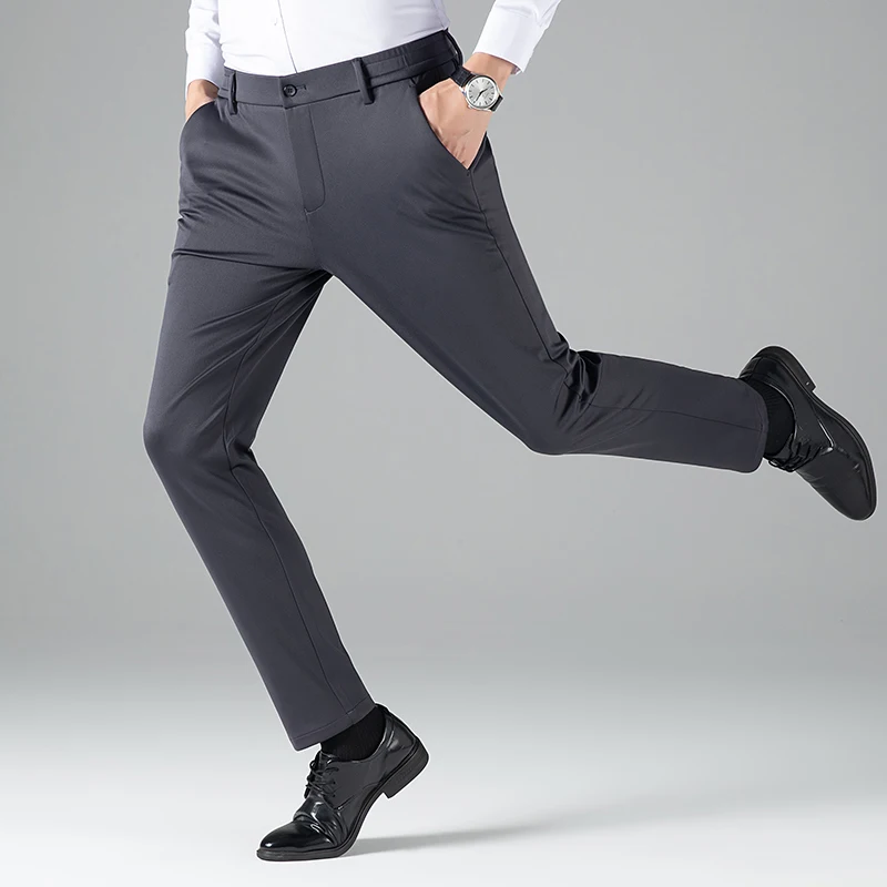 Men Smart Casual Straight Trousers Blue Gray Black Pant Stretchable And Breathable Fabric Underwear Business Office Work Daily