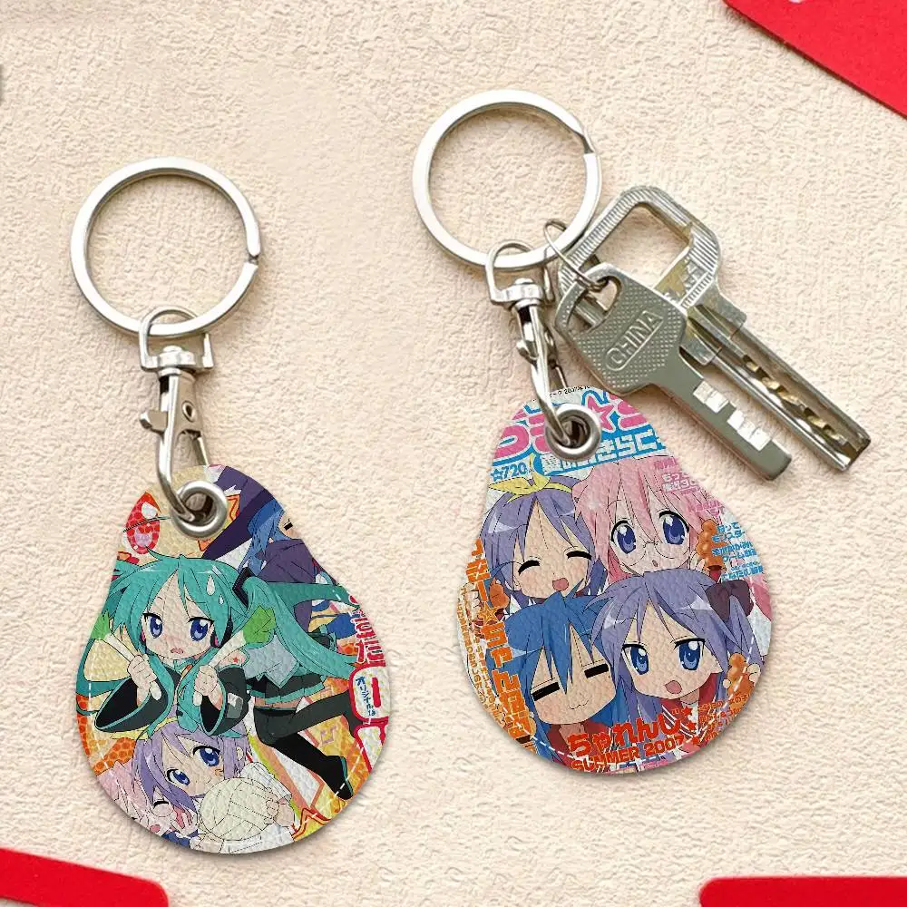 L-Lucky S-Star ANIME Round Keychains For Women PU Leather Blanks Key Rings Ideal For Holiday Gifts And Party Favors