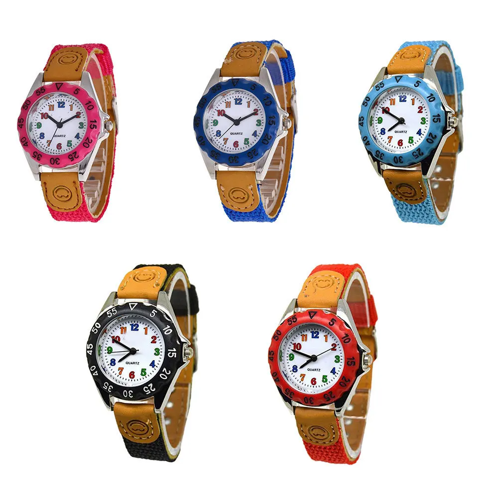 

Cartoon Students Watch Sky-Blue Nylon Strap Kids Quartz Wristwatch For Children Girls Boys Student Gift Wrist Watches