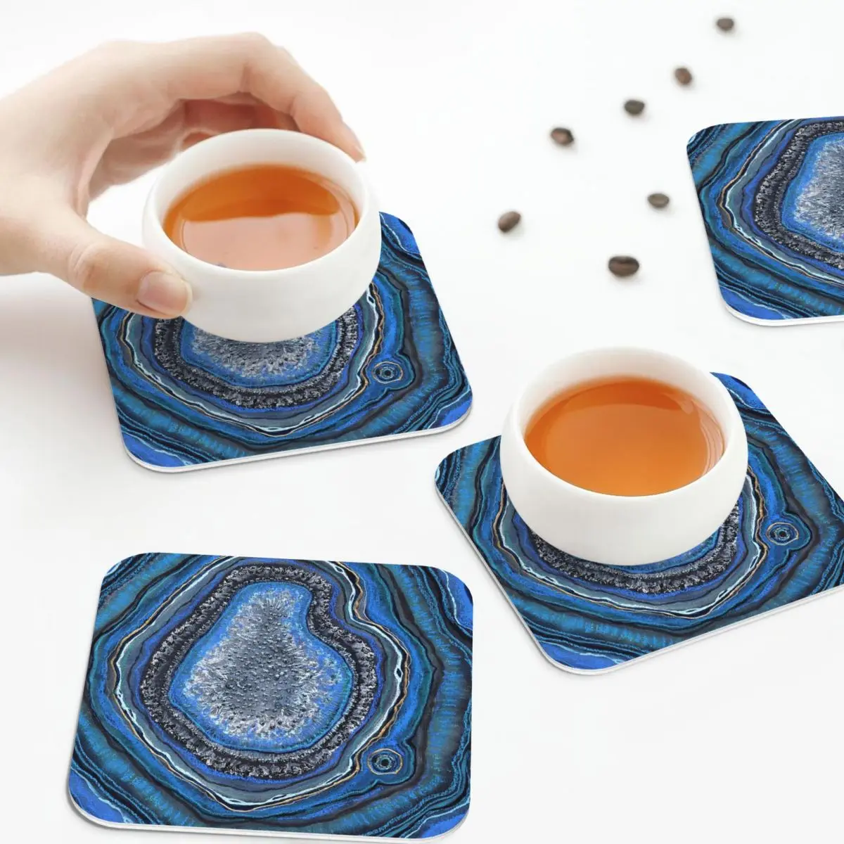 LAPIS LAZULI BEAUTIFUL BLUE STONE GEODE Coasters Leather Placemats Non-slip Insulation Coffee Mats Kitchen Dining Pads Set of 4