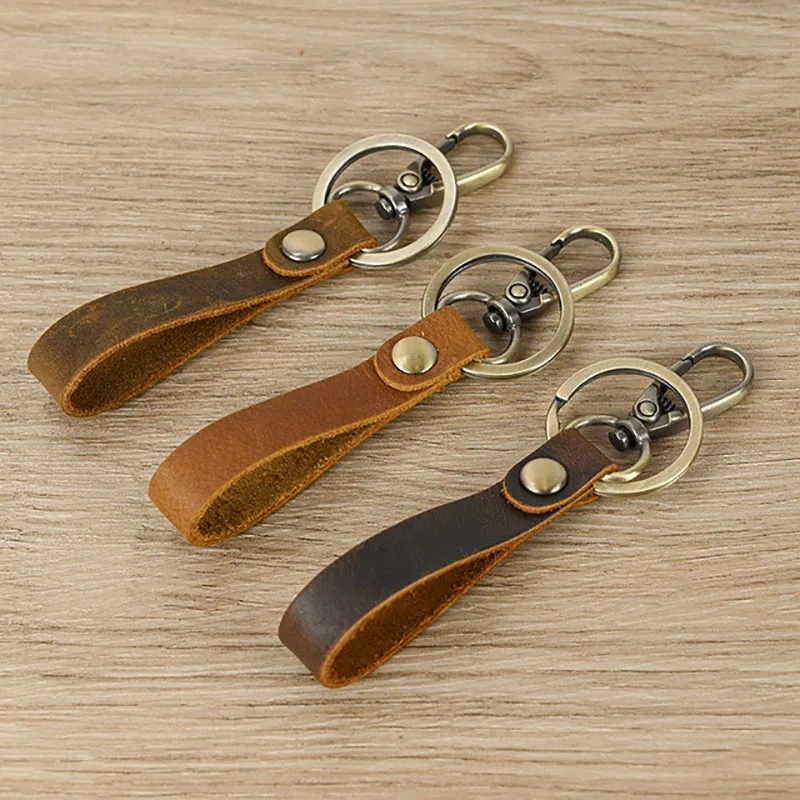 Vintage crazy horse Leather Keychain Business Gift Leather Key Chain Car Auto Keyholder Strap Waist Wallet KeyChains Housekeeper