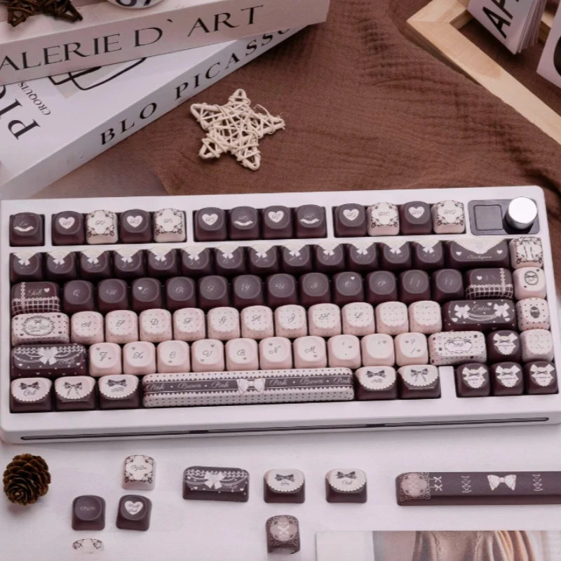 Cute Chocolate Girl Theme Keycaps Set PBT MOA Profile Custom Original Handmade Keycaps for Mechanical Keyboard Accessories Gift