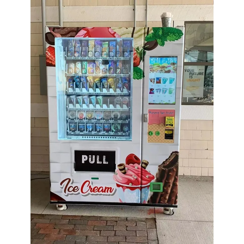 ماكينة بيع الآيس كريم بتصميم جديد لعام 2021 (تشغيل ذراع الروبوت، آيس كريم ناعم/زبادي مجمد + دعم فيديو عبر الإنترنت)