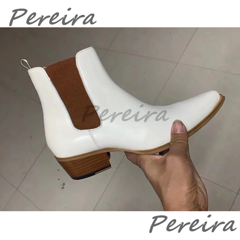 British Style White Genuine Leather Chelsea Boots for Men Spring Summer Pointy Toe Slip-On Ankle Boots Trendy Party Dress Shoes