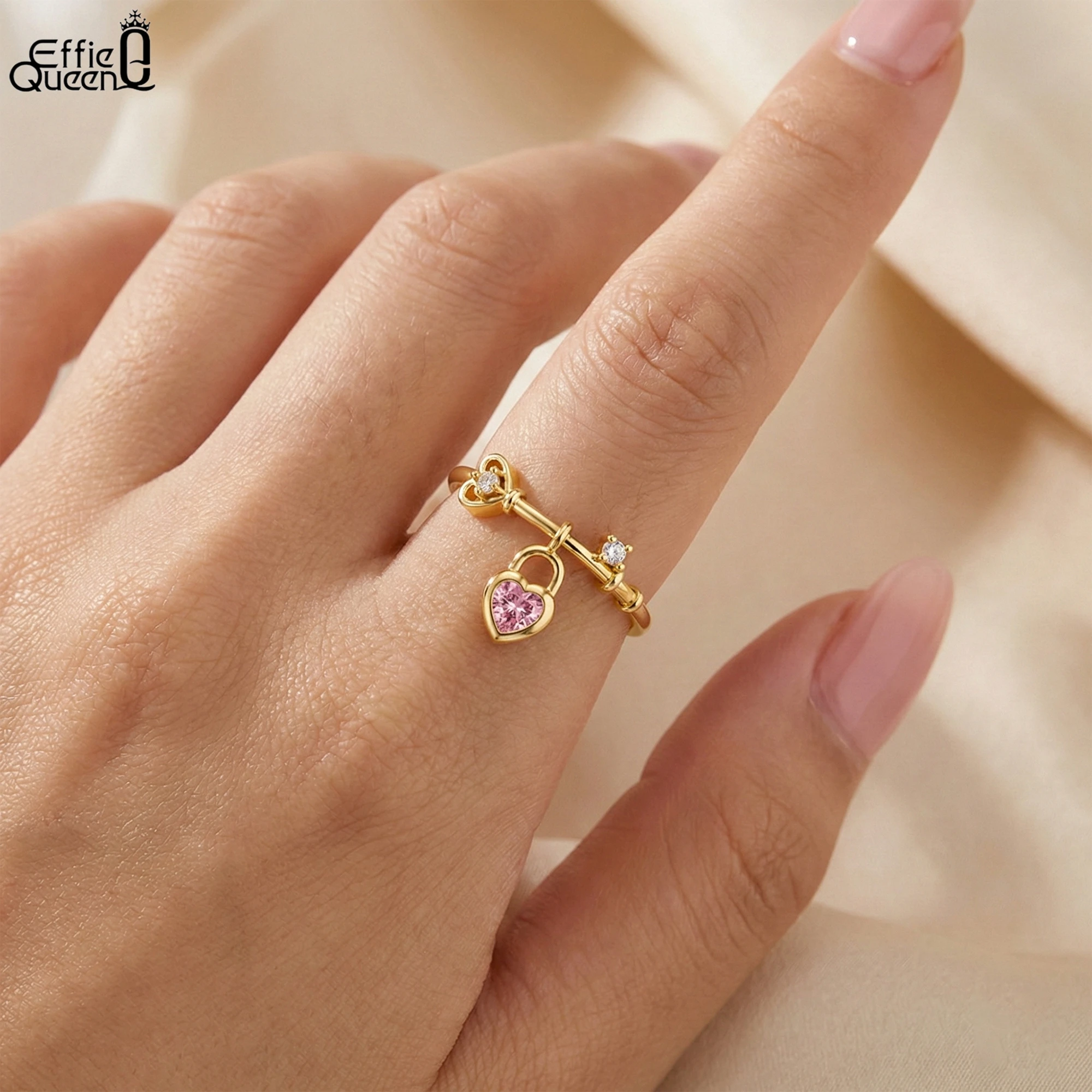 

Кольцо Effie Queen из стерлингового серебра 925 пробы с розовым сердечком из циркония, декор, обручальное кольцо, украшение на палец, подарок на вечеринку SR311