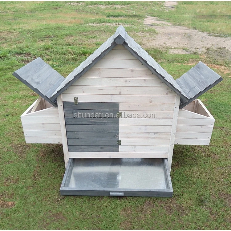 

Custom SDC002XL-D3 Eco-Friendly Luxury Modern Outdoor Wooden Chicken Coop Pull-out Metal Tray Print White Gray Color All Seasons