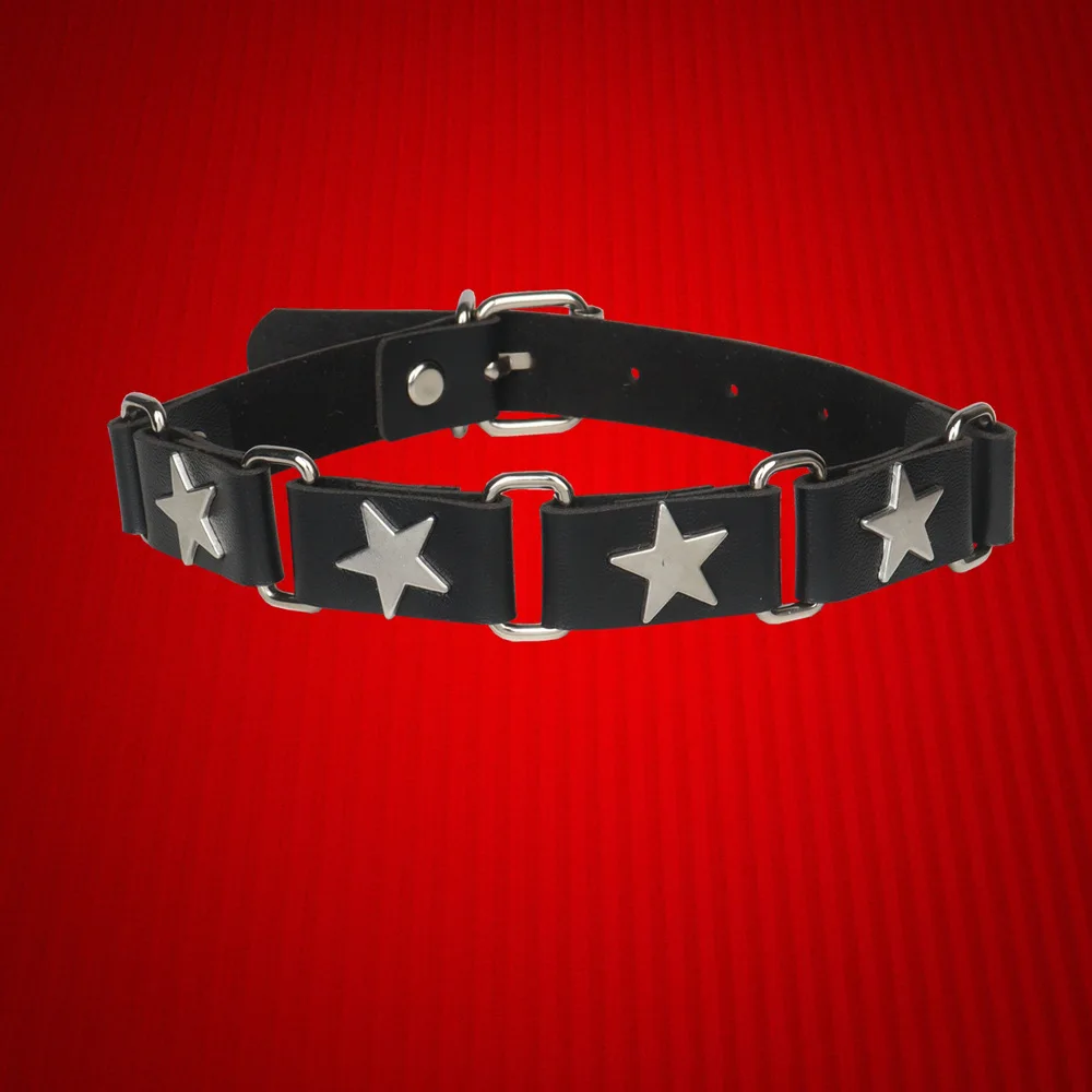 Punk Gothic Rock and roll Fashionable Night club Individuality Tide Five-pointed star Rivet Leather Choker PU Pendant