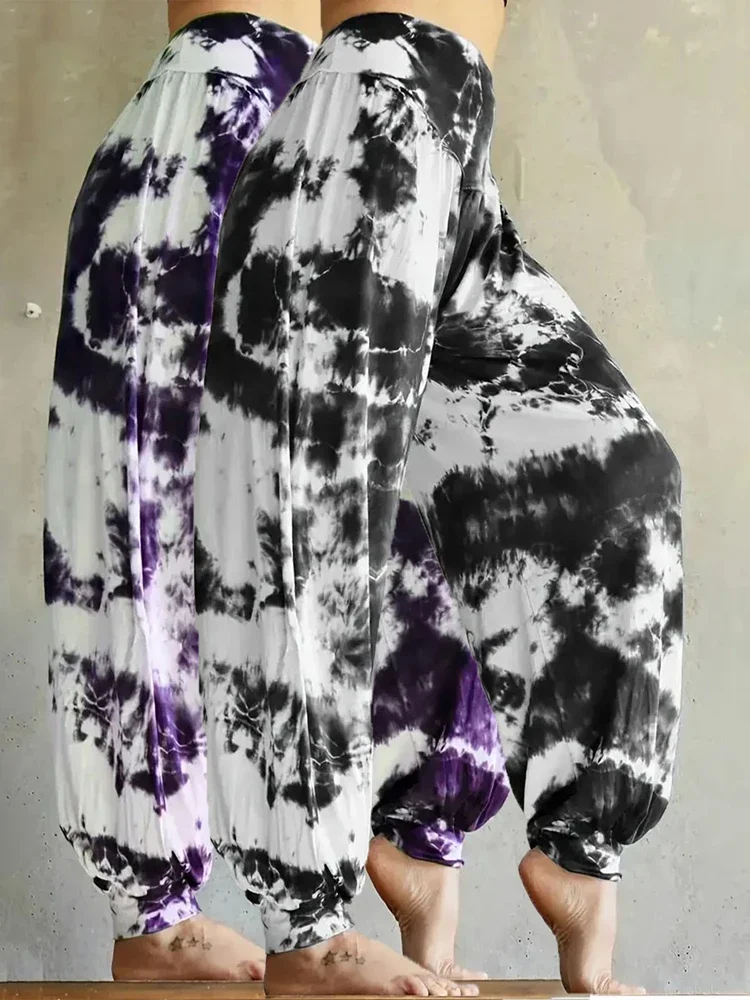 Tie Dye Hip Hop Dance Pants Summer Women Casual Elastic Waist Gradient Print Harem Full Trousers MQQ-M25074