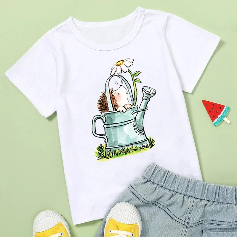 Camisetas de dibujos animados de animales de erizo para niños, camiseta divertida informal para bebés, ropa para niñas pequeñas, Tops de verano para niños