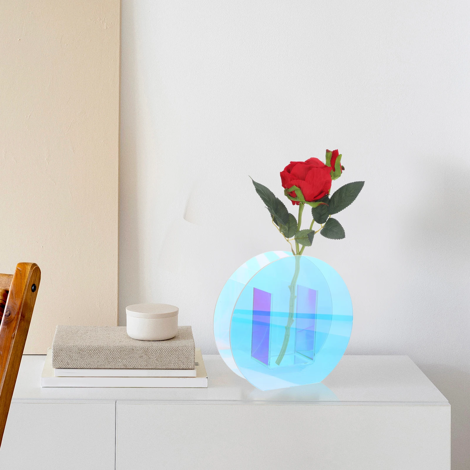 

Acrylic Vase Colorful Transparent Dried Flowers Round Decorative Home Flower Arrangement Modern Style Unbreakable Table