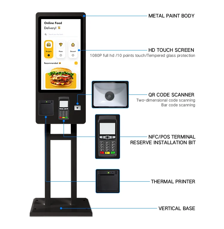 23.6 27 32 Inch Self Order Kiosk Touch Screen  Kiosks Self Service Payment Kiosks Self Payment Kiosk Nfc Payment Terminal