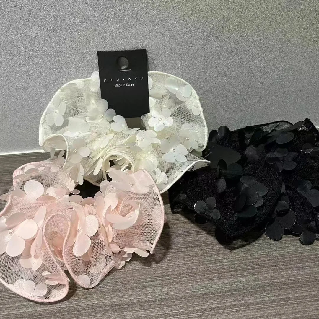 Fashion Three-dimensional Flower Gauze Wave Scrunchies Hair Accessories 2023 Korean Large Hair Band Ponytail Female Headwear