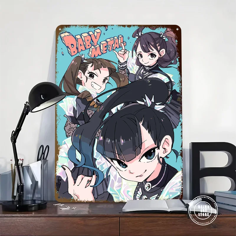 Babymetal Cartoon Illustration Personalized 3D Textured Metal Poster Wall Art Vintage Tin Signs for Home Decor Accessories Items