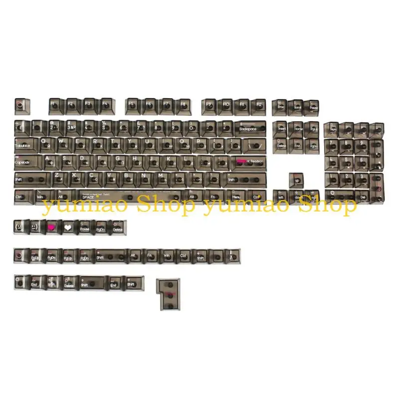 587B Russian Crystal Transparents Keycaps Set Original Profile, Full 132Keys Backlit Keycaps for Mechanical Keyboards